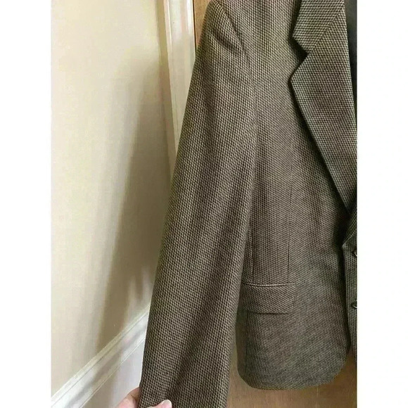 Vintage Neiman Marcus Men's Wool Blazer Jacket Brown Houndstooth Double Button - Picture 3 of 11